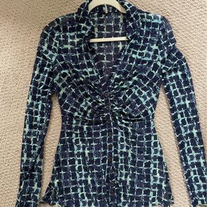 Light + dark blue sheet button up Lucky Shirtee Free People top